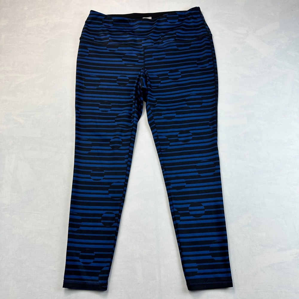 Chico's Zenergy Leggings Women 12/14 Blue Black Striped Athletic Stretch Running